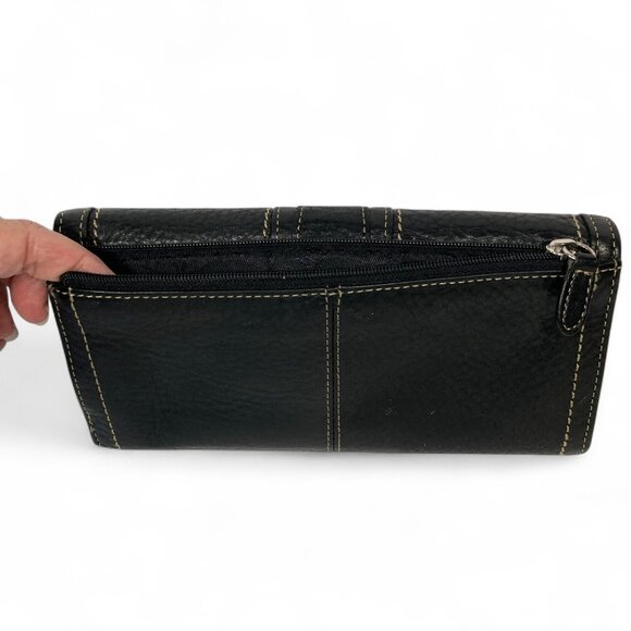 Fossil Black Leather Trifold Wallet Organizer Multiple Compartments Snap‎ Closed - Picture 7 of 11